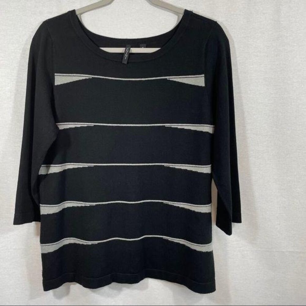 Venini Sweater‎ Womens XLarge Soft Black Gray Stripes Pullover Casual Workwear